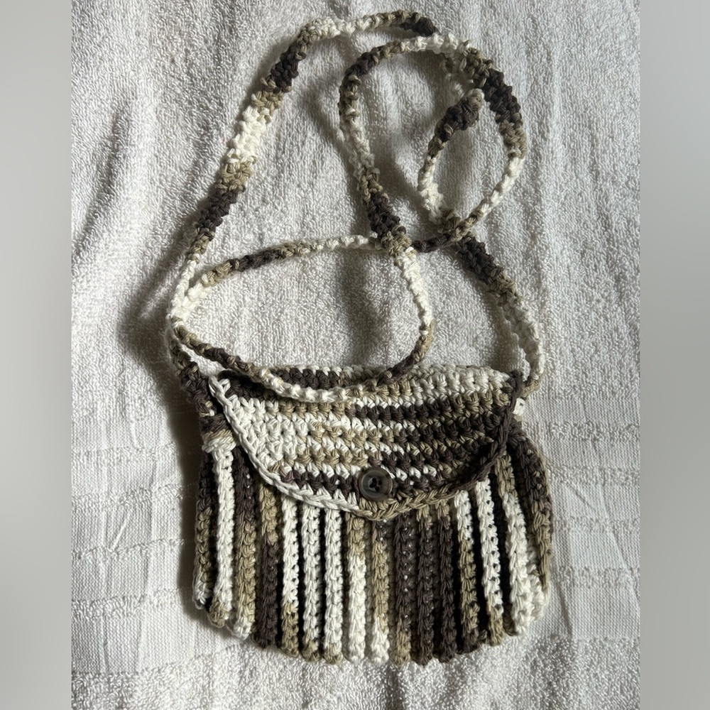 Handcrafted Crochet Shoulder Bag - Brown and Cream